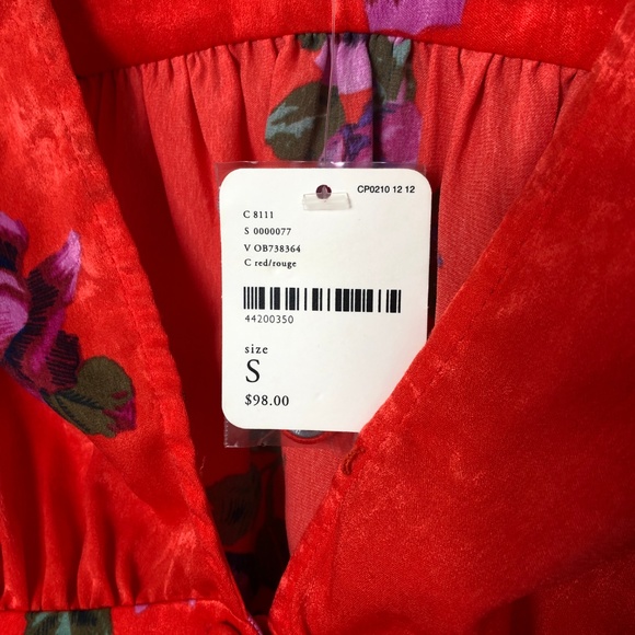 NWT Free People Red Floral Print Short Sleeve Top - Picture 6 of 7